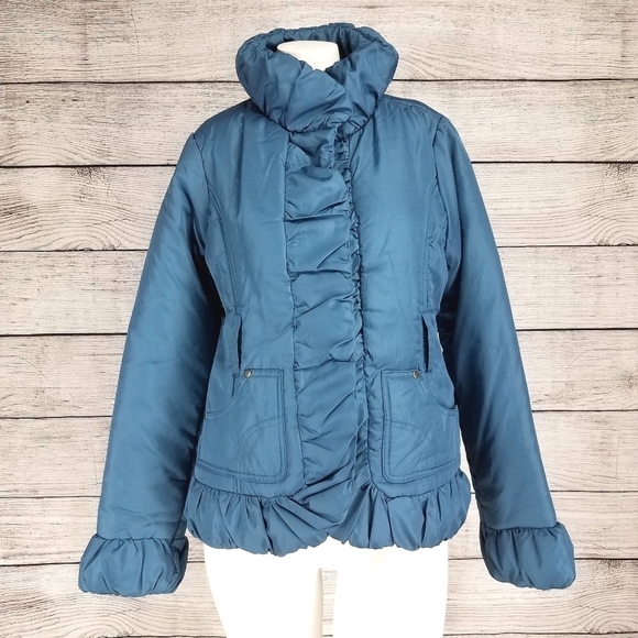 NEW Dollhouse S Ruffled Puffer Jacket High neck Snap front - Picture 1 of 8